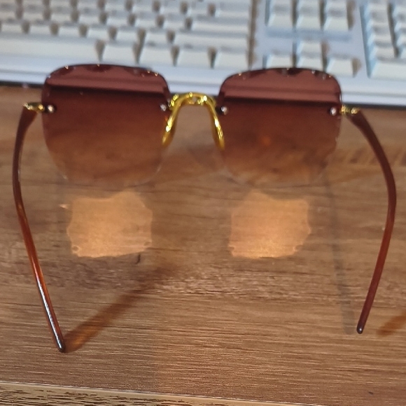 Diamond Cut Rimless Sunglasses | Y2K Brown Gradient Beveled Lenses | NEW - Picture 6 of 6